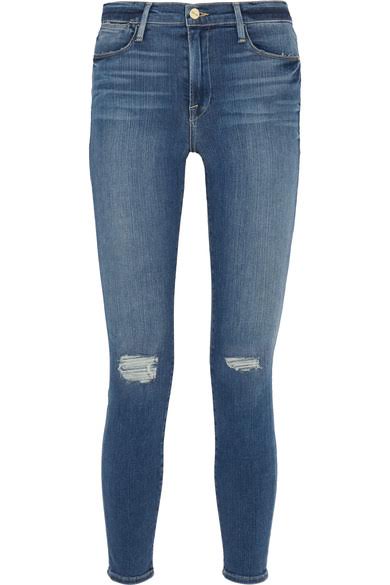 FRAME LE HIGH SKINNY DISTRESSED JEANS