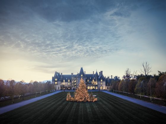front lawn of the Biltmore which is where to see christmas lights in nc