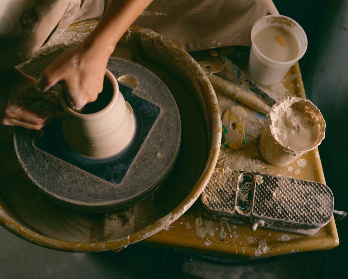 ceramic tools around a pottery wheel