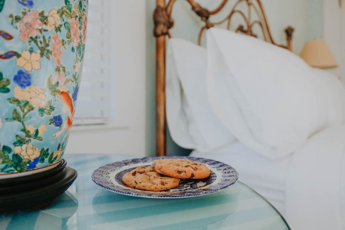 fresh cookies on a bedside table