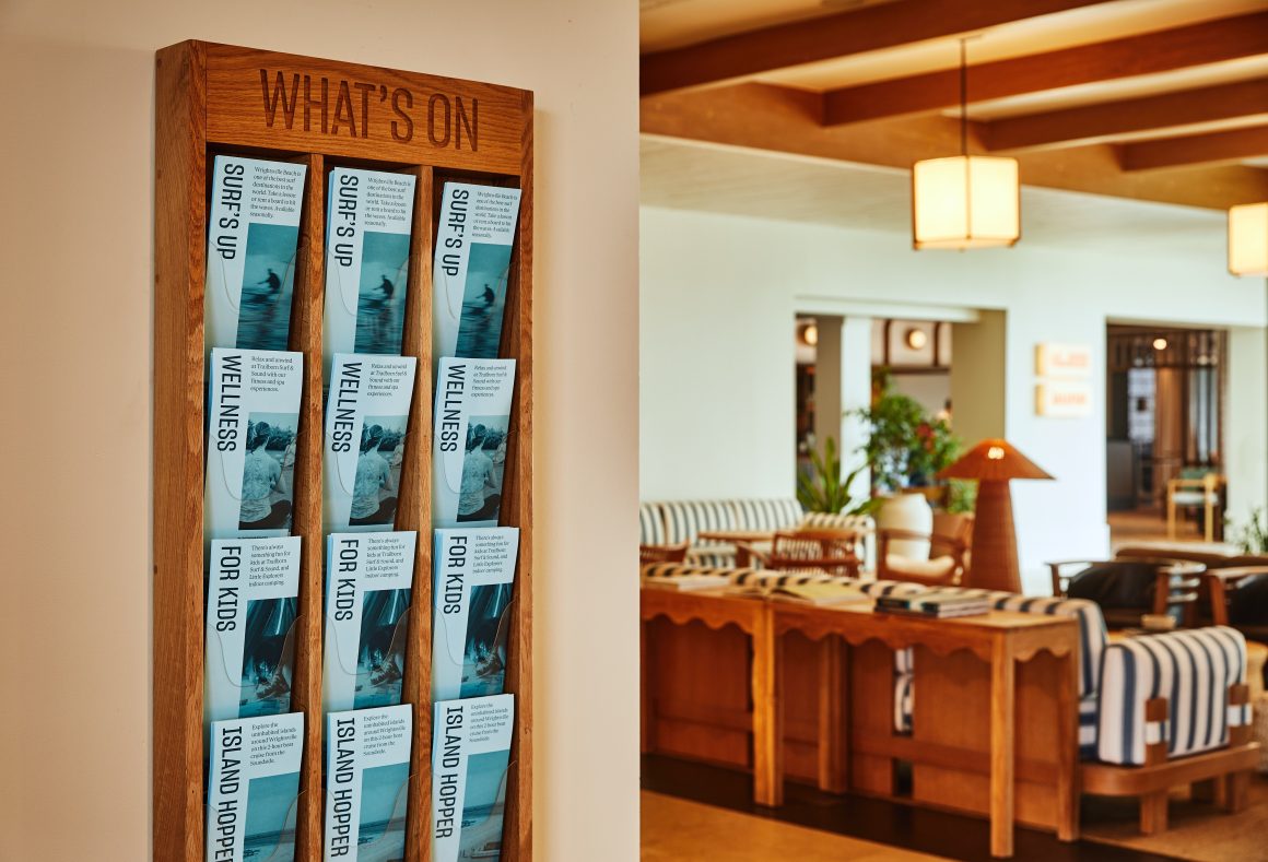 brochures by the front desk at trailborn surf and sound