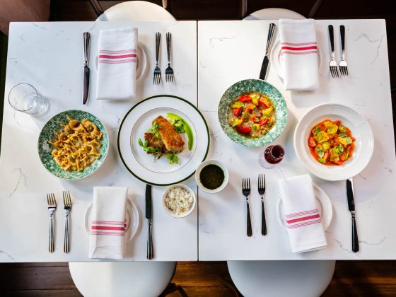 table of food at spaghett