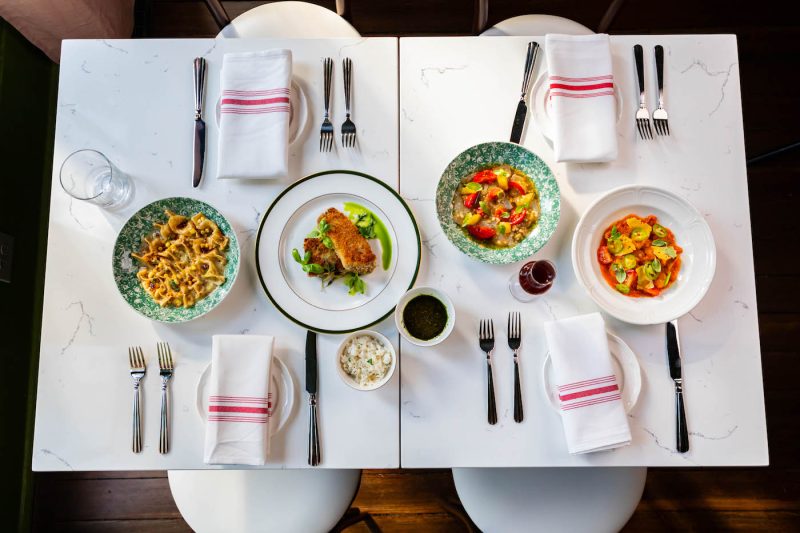 table of food at spaghett