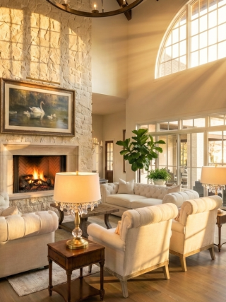 living room by charlotte home builder