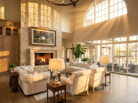 living room by charlotte home builder