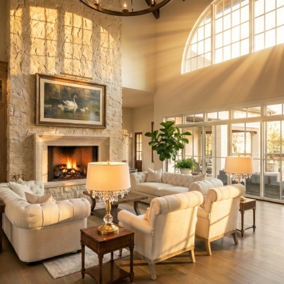 living room by charlotte home builder