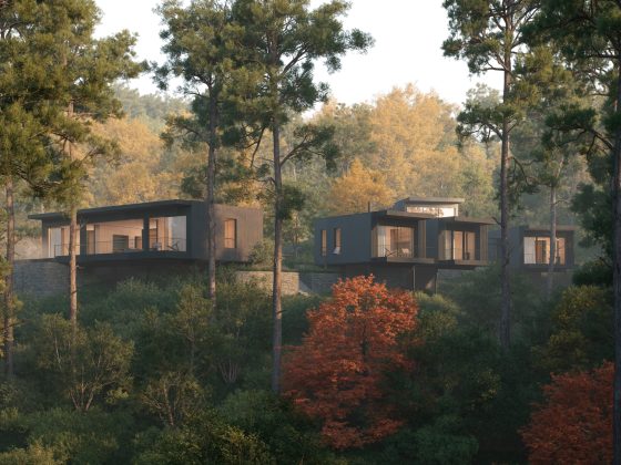 arch11 home tucked in the mountains during fall
