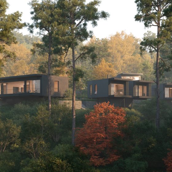 arch11 home tucked in the mountains during fall